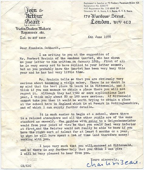 A letter from Charles Beare